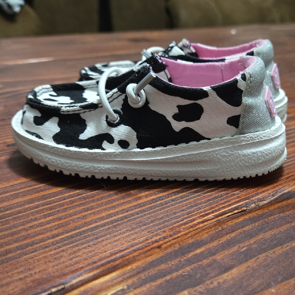 Hey Dude Black and White Sneakers with Cow Print